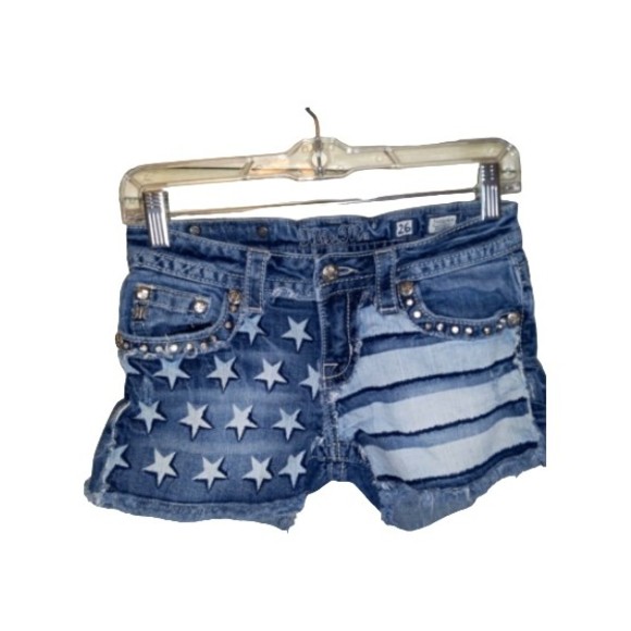Miss Me Pants - Miss Me Shorts Size 26 Stars & Stripes Denim Flag Distressed Jeweled Embellished